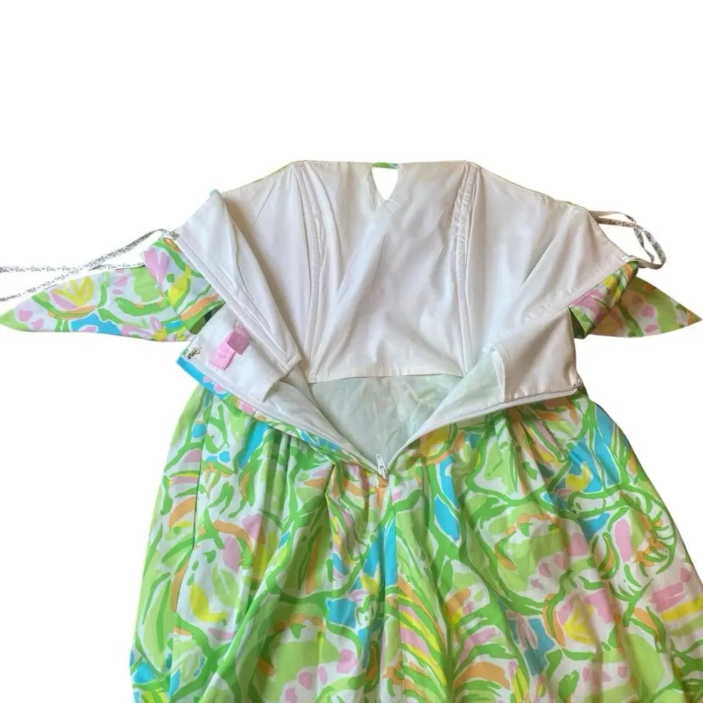 Lilly Pulitzer Size 0 Richelle Strapless Tie Back Dress Elephant Ear Green Pink - Picture 9 of 14